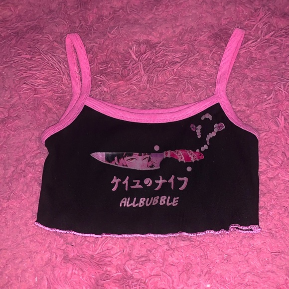 Pink and black anime girl crop top - Picture 1 of 4